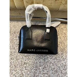 Mark Jacobs New Solid Black Bag‎ Leather Satchel 2 Handles Zip Logo Med Size